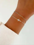 Elegant Cross & Bead Charm Design Bracelets, Exquisite Trendy Adjustable Strap Bracelets for Women