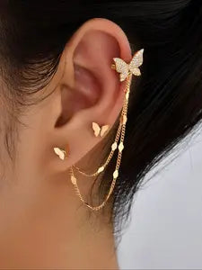 Fashion Tassel Design Dangle Earrings, Butterfly Design Stud Earrings, Casual Jewelry for Women, Trendy