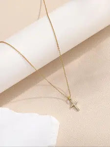 Rhinestone Decor Cross Pendant Necklace for Women & Girls, Fashion Jewelry for Party
